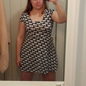 Kitty Cat Print Open-Back Skater Mini Dress